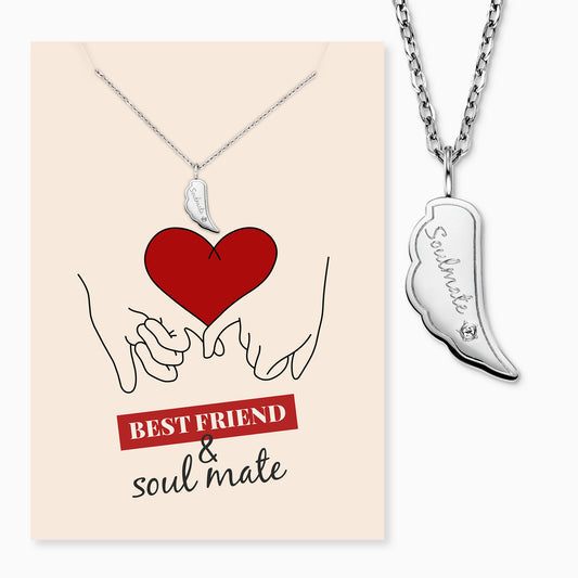 Greeting card Soulmate with necklace stainless steel silver