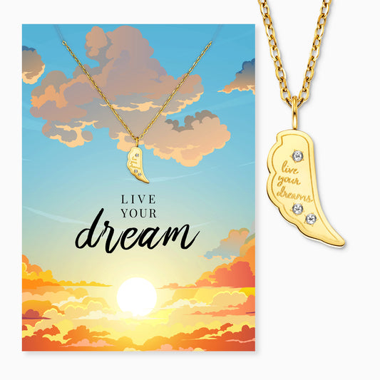 Grußkarte Live Your Dream mit Halskette Edelstahl Gold