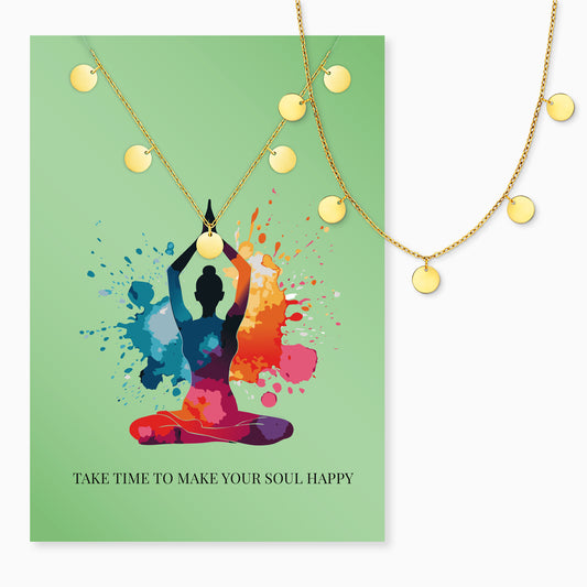 Greeting card Happy Soul with necklace stainless steel gold