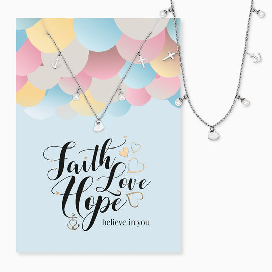 Greeting card Faith Love Hope with necklace stainless steel silver