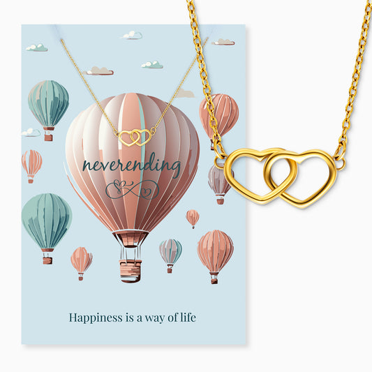 Greeting card Neverending with necklace stainless steel gold