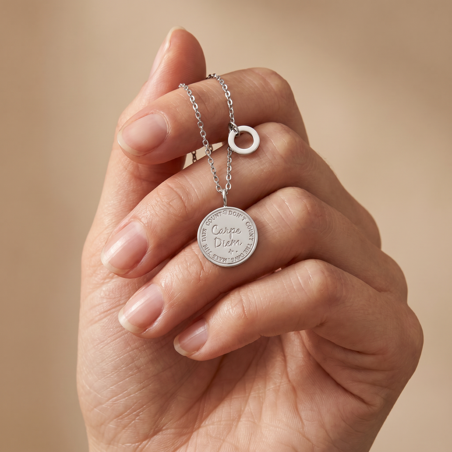 Greeting card Carpe Diem with necklace stainless steel silver