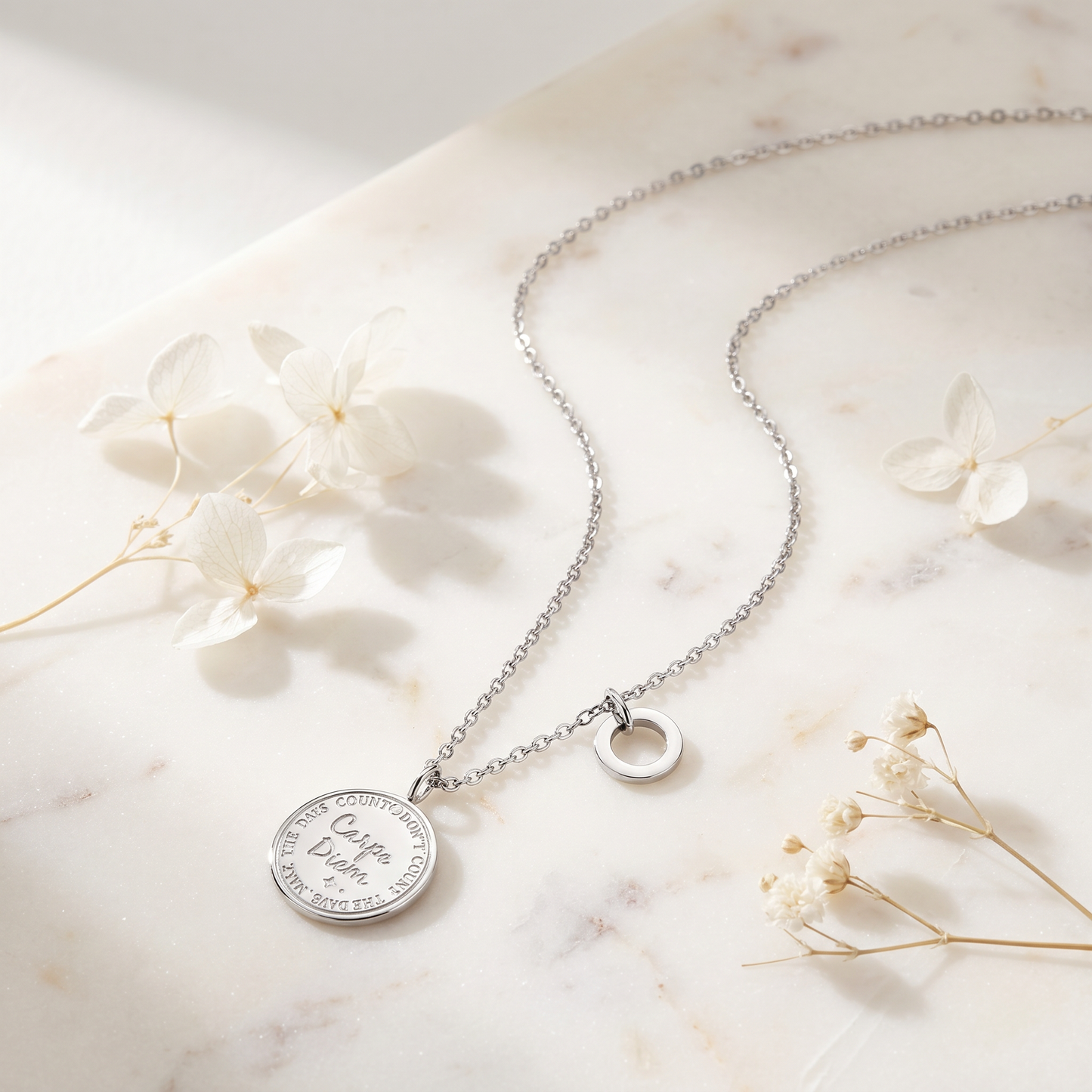 Greeting card Carpe Diem with necklace stainless steel silver