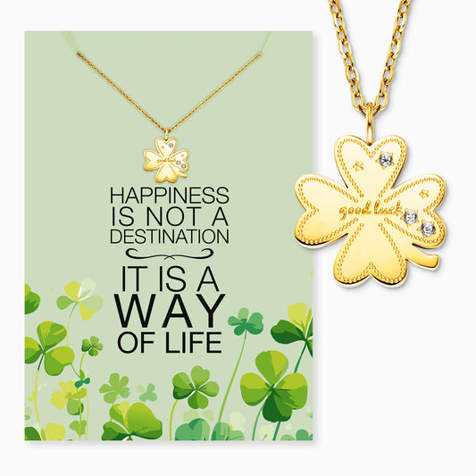 Greeting card Happiness with necklace stainless steel gold