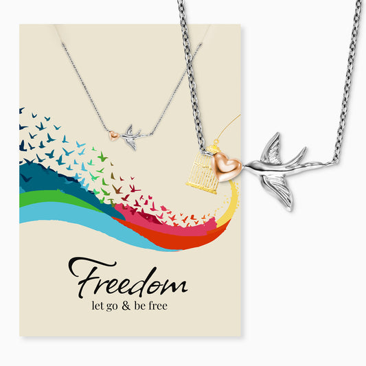 Greeting card Freedom with necklace stainless steel bicolor