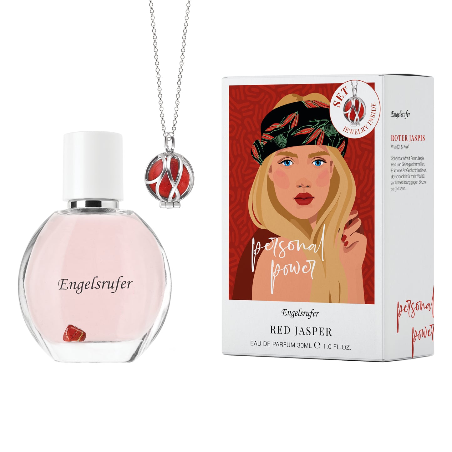 Duftset Powerful Stone – Eau de Parfum 30ml Personal Power & Paradise Halskette mit rotem Jaspis