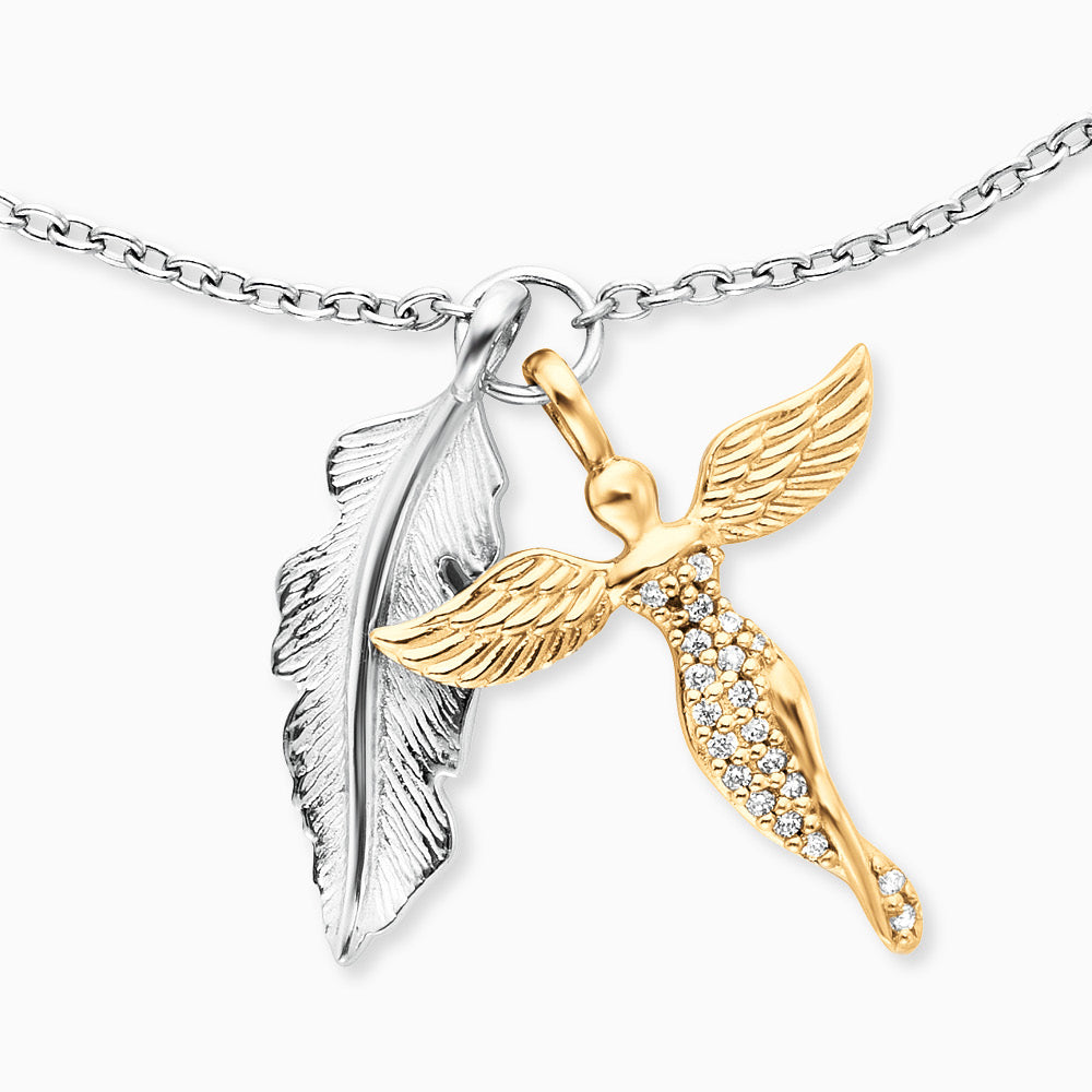 Engelsrufer bracelet silver with feather and guardian angel gold-plated pendant