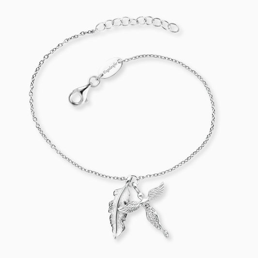 Engelsrufer women's silver bracelet with feather pendant and guardian angel with zirconia
