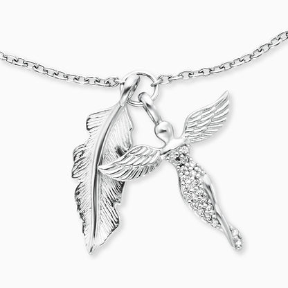 Engelsrufer women's silver bracelet with feather pendant and guardian angel with zirconia