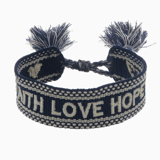 Engelsrufer women's fabric bracelet with embroidery FAITH LOVE HOPE