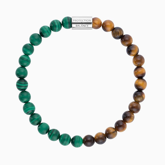Engelsrufer women's stretch bracelet with jewelry engraving silver malachite and tiger eye - S / M