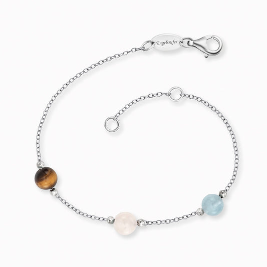 Engelsrufer Damen-Armband silber mit Steinen Tigerauge, Rosenquarz, Blauer Achat Powerful Stone