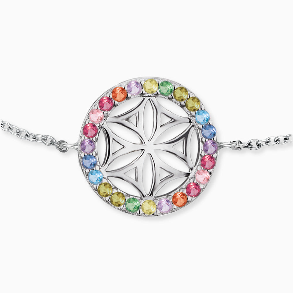 Engelsrufer women's silver bracelet with multicolored zirconia flower of life pendant
