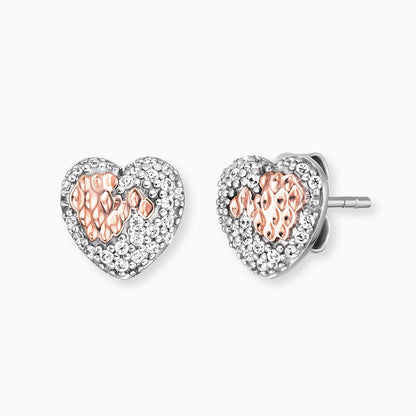 Engelsrufer women's heart stud earrings with zirconia silver, rose gold bicolor
