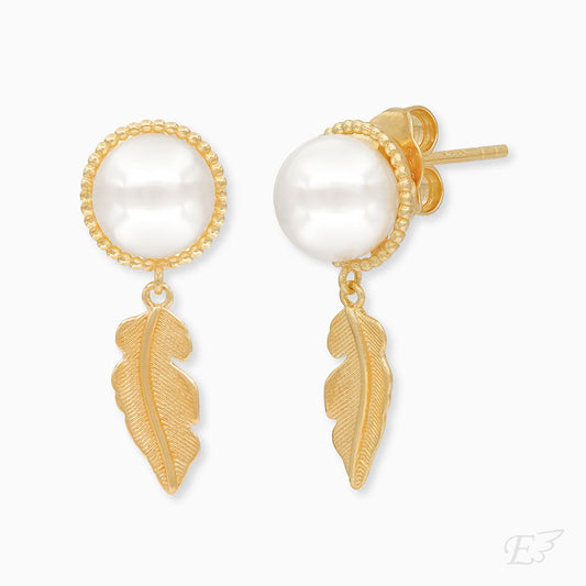 Engelsrufer women's earring sterling silver gold-plated feather and pearls