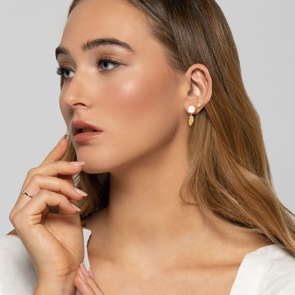 Engelsrufer Damen Ohrring Sterlingsilber vergoldet Feder und Perlen