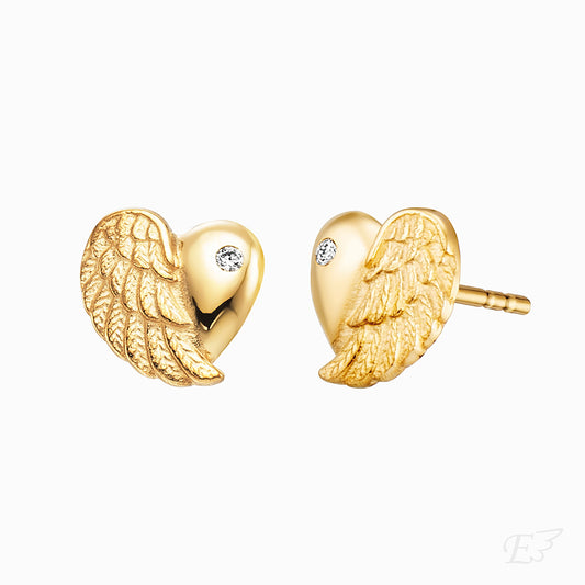Engelsrufer women's heart wing stud earrings in real gold and diamond