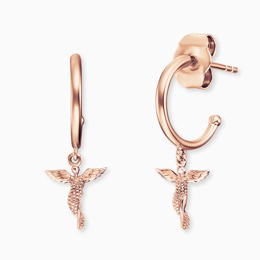 Engelsrufer women's hoop earrings rose gold with a small guardian angel