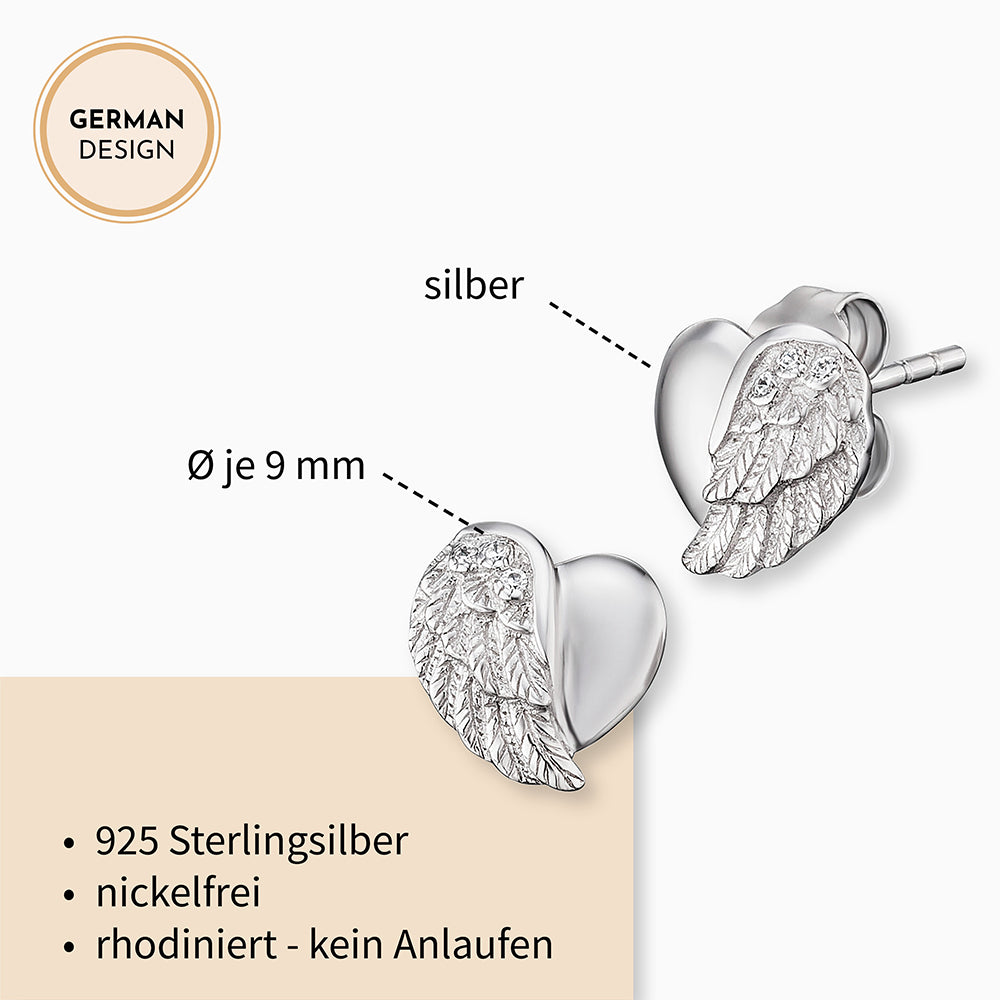 Engelsrufer Ohrstecker Herzflügel Symbol mit Zirkoniasteinen silber