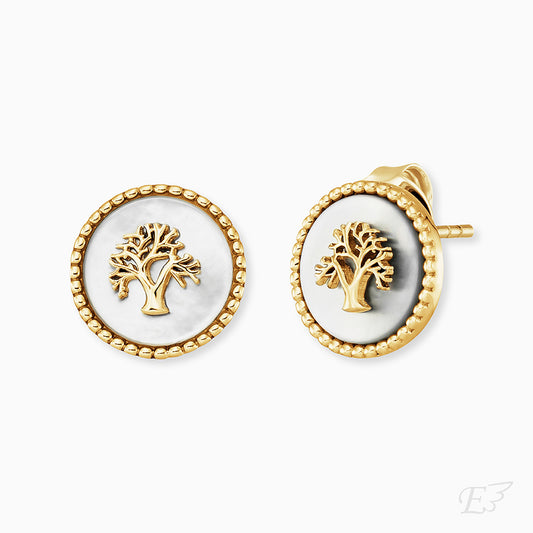 Engelsrufer women's earrings in gold with tree of life on white mother-of-pearl
