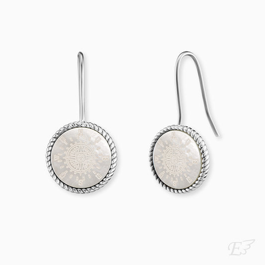 Engelsrufer silver earrings with compass made of mother-of-pearl
