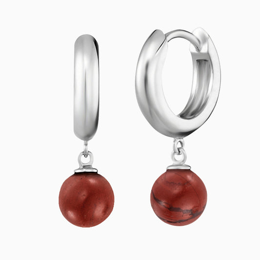 Engelsrufer women's silver hoop earrings with red jasper pearl
