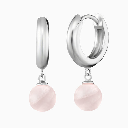 Engelsrufer women's silver hoop earrings with rose quartz pearls