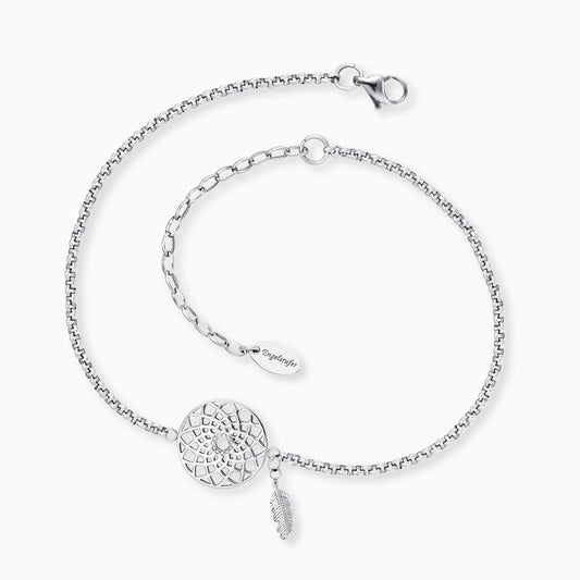 Fußkette Edelstahl Traumfänger und Feder
