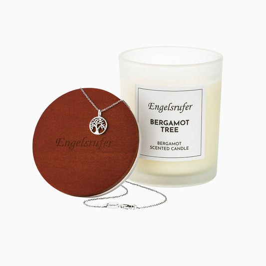 Bergamot decorative candle with tree of life chain