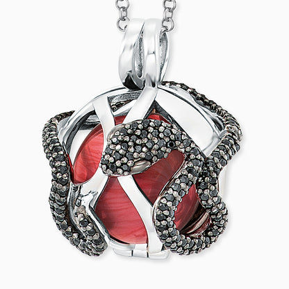 Engelsrufer women's silver necklace with red chime ball set with black zirconia 60+5+5 cm