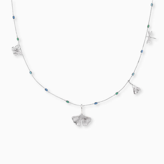 Engelsrufer women's silver necklace 80 cm with colored zirconia, ginkgo, dragonfly and butterfly