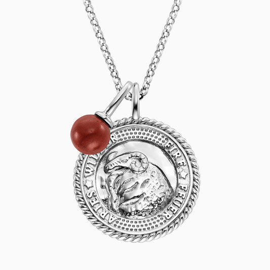 Engelsrufer women's necklace silver with zirconia and red jasper stone for the zodiac sign Aries