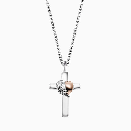 Engelsrufer Damen Silber Halskette mit Anhänger Kreuz mit Herzflügel Bicolor