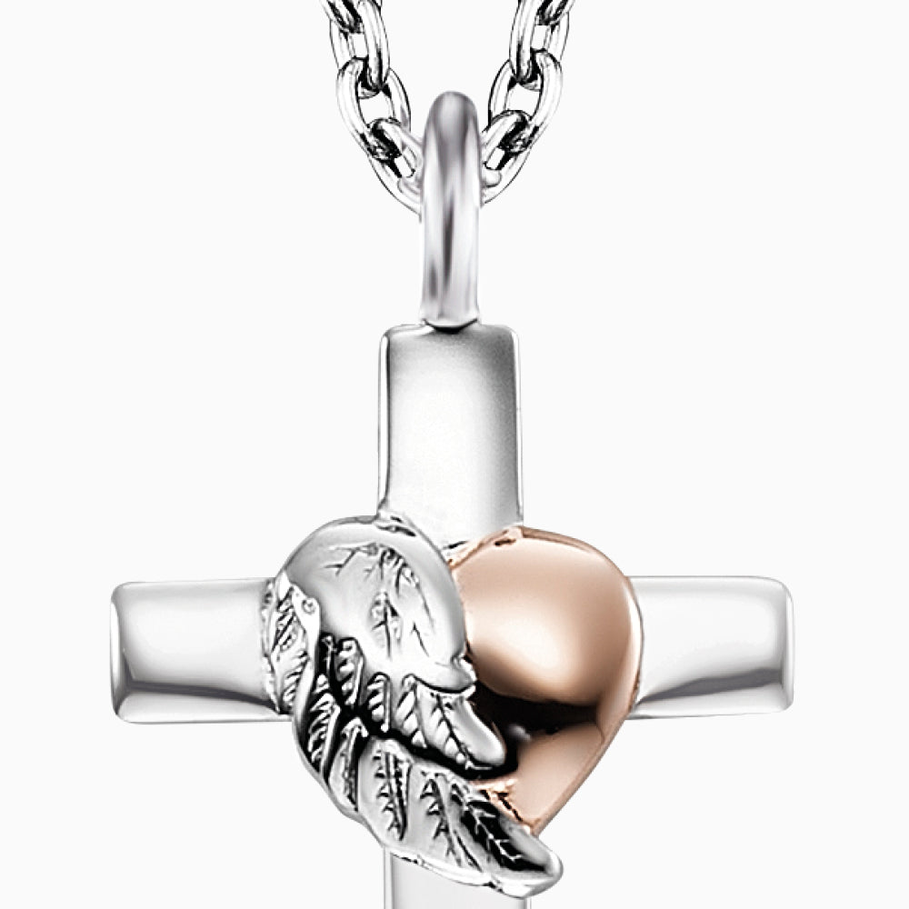 Engelsrufer Damen Silber Halskette mit Anhänger Kreuz mit Herzflügel Bicolor
