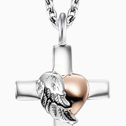 Engelsrufer women's silver necklace with pendant cross with heart wings bicolor