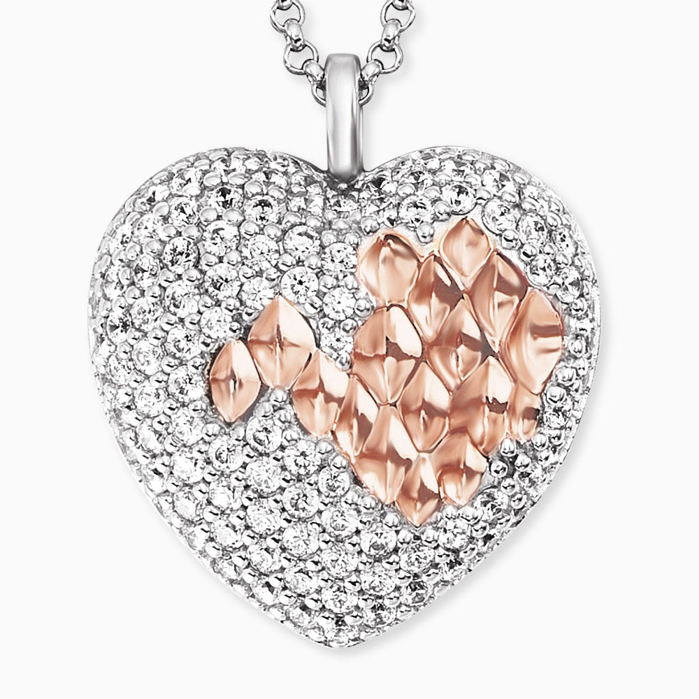 Engelsrufer women's heart necklace silver set with zirconia and rose gold details