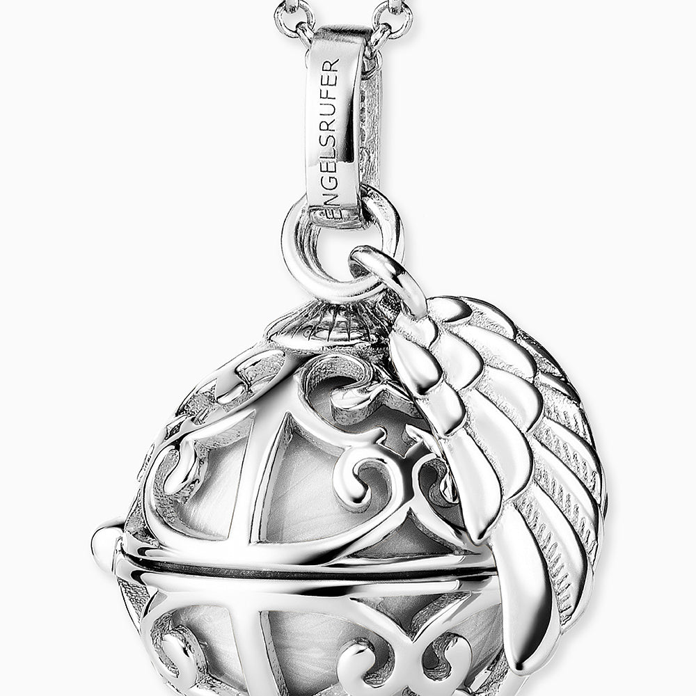 Engelsrufer women's necklace silver with wing pendant and Chime in mother-of-pearl white in 45 + 5 cm