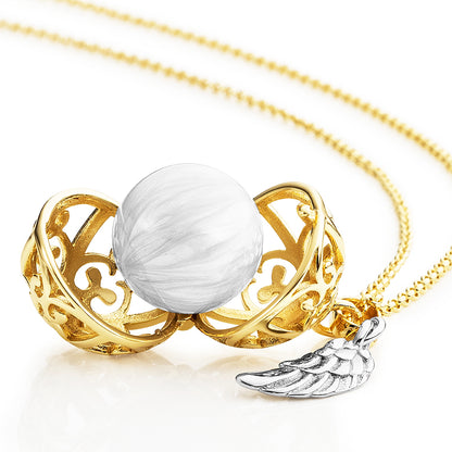 Engelsrufer women's necklace gold with wing pendant and Chime in mother-of-pearl white in 45 + 5 cm
