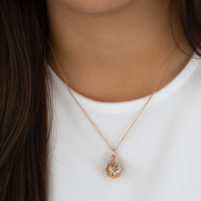 Engelsrufer women's necklace rosé with wing pendant and Chime in mother-of-pearl white in 45 + 5 cm