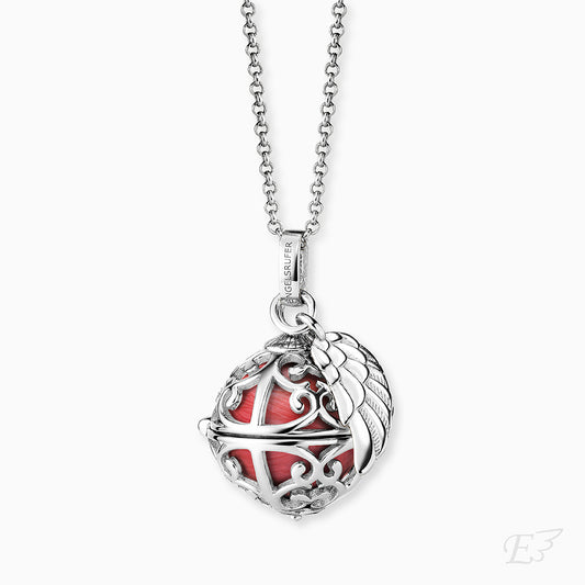 Engelsrufer women's necklace silver with wing pendant and Chime in mother-of-pearl red in 45 + 5 cm
