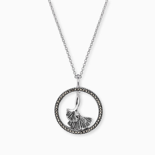 Engelsrufer women's silver necklace with ginkgo pendant made of marcasite