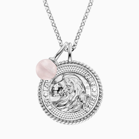 Engelsrufer women's necklace silver with zirconia, rose quartz stone and zodiac sign Leo