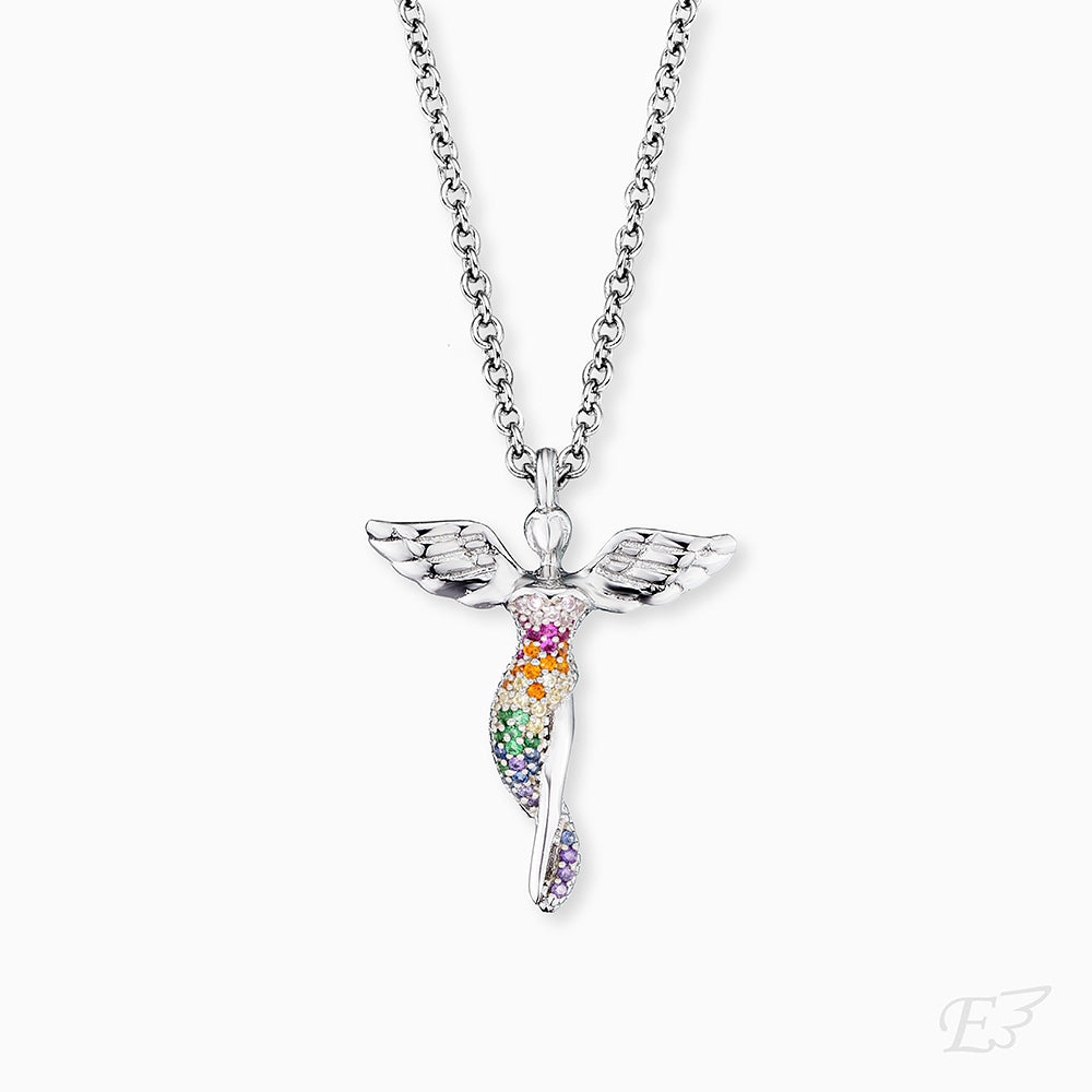 Engelsrufer women's necklace with angel pendant multicolored zirconia stones