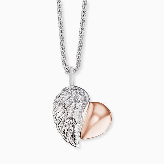 Engelsrufer women's necklace silver with bicolor heart wing pendant and zirconia stones