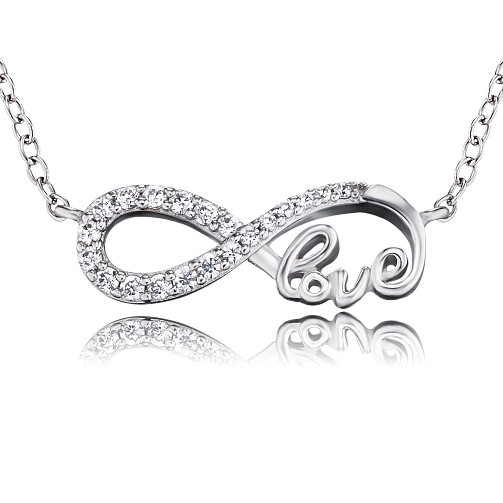 Engelsrufer silver necklace with pendant infinity sign and Love lettering with zirconia