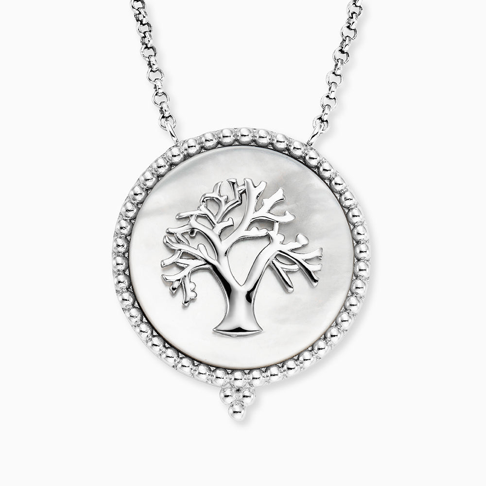 Engelsrufer Damen-Kette in silber mit Lebensbaum auf weißem Perlmutt