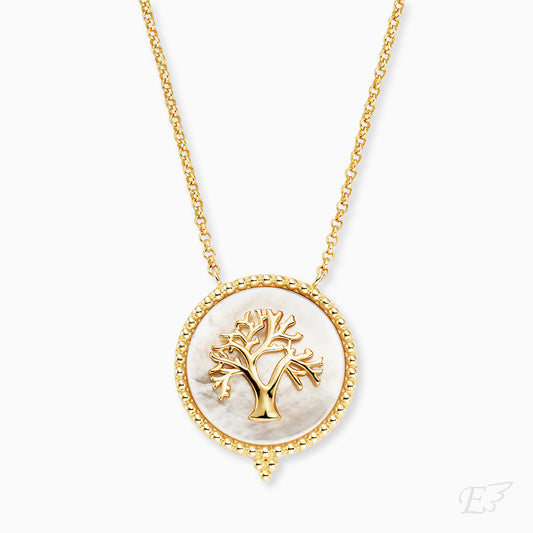 Engelsrufer Damen-Kette in gold mit Lebensbaum auf weißem Perlmutt