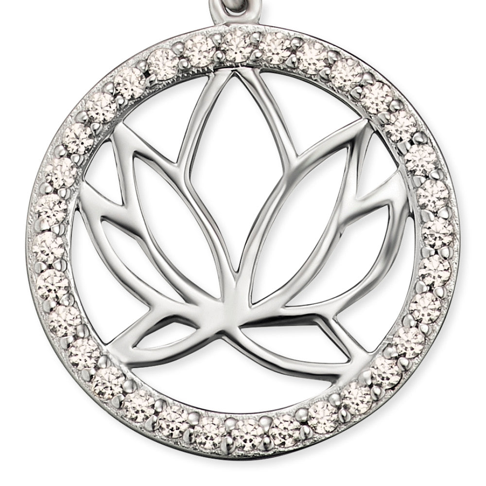 Engelsrufer Damen Silberkette mit Lotus Anhänger besetzt mit Zirkonia Steinen