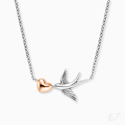 Engelsrufer women's silver necklace with swallow and heart in rosé