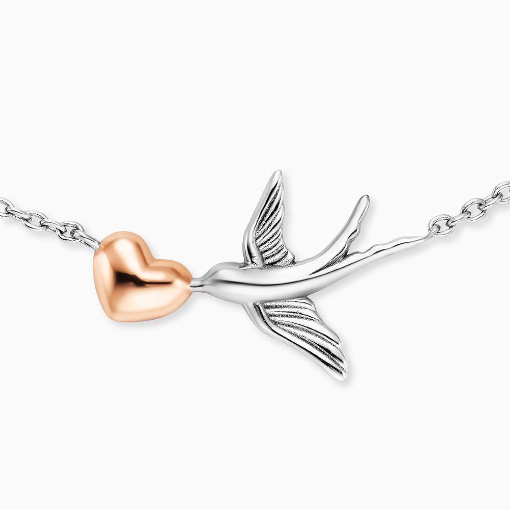 Engelsrufer women's silver necklace with swallow and heart in rosé